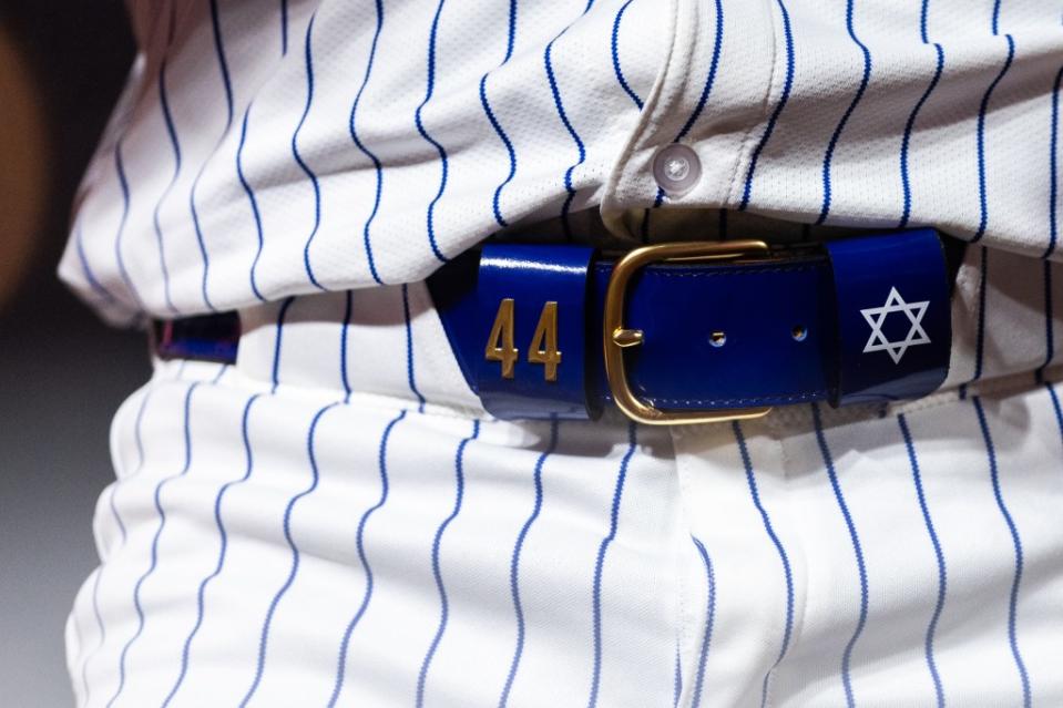 Bader, whose dad Louis is Jewish, also sports a necklace he wears for the hostages in Gaza. The chain was given to him during spring training by a Jewish fan Getty Images