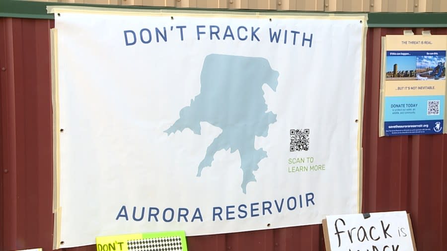 Anti-fracking sign outside of a public hearing