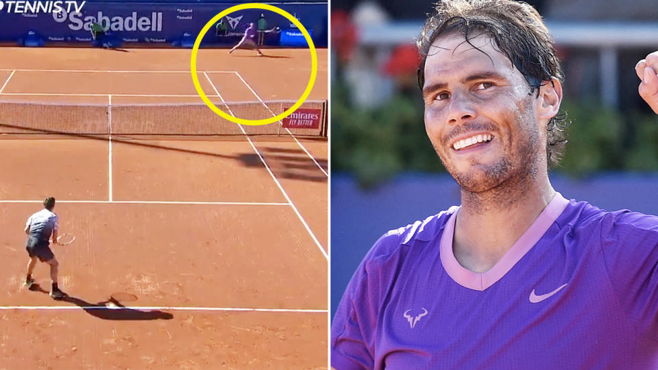 Rafael Nadal, pictured here producing an absurd winner against Cameron Norrie.