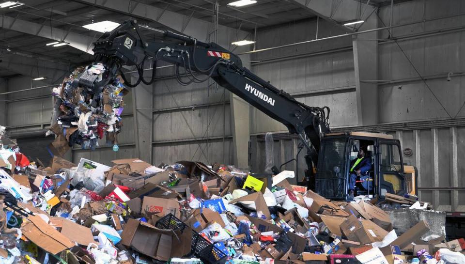After items are picked up curbside from Columbus’ blue recycling cans they are dropped at the city’s sustainability center, then loaded into trailers and taken away to a sorting and processing facility in Montgomery, Alabama operated by Amwaste. 04/04/2024