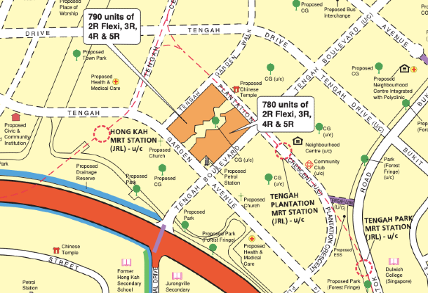 Locality map of the Tengah BTO flats launching in November 2020