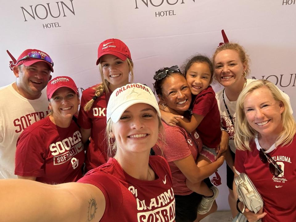 The Zache family takes a picture with the Oklahoma softball coaching staff on a visit to campus over the weekend. South Bend Saint Joseph senior Riley Zache and junior Berkley Zache committed to Oklahoma Tuesday night.