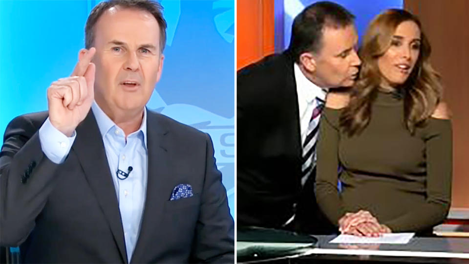 Tony Jones, pictured here explaining what really happened during his awkward kiss fail with Bec Judd.