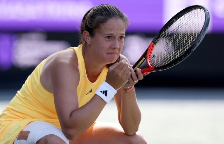 Daria Kasatkina reacts after defeating Jessica Pegula of the United States at the Charleston Open on Saturday (ELSA)