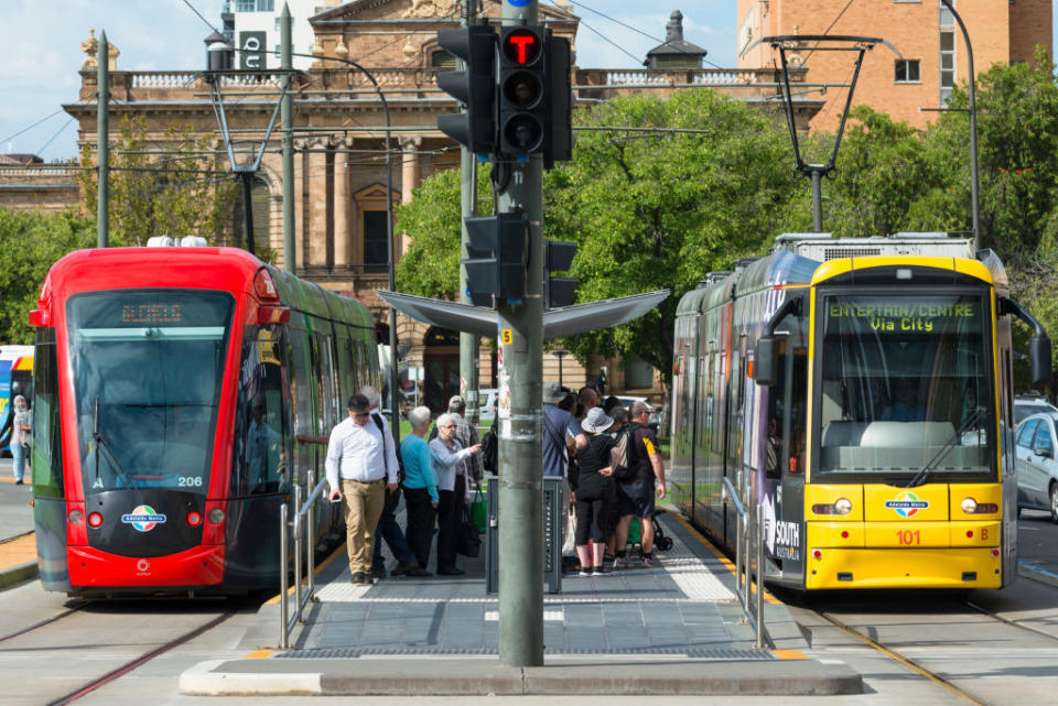 Trams at Victoria Square in Adelaide, South Australia. Source: Getty