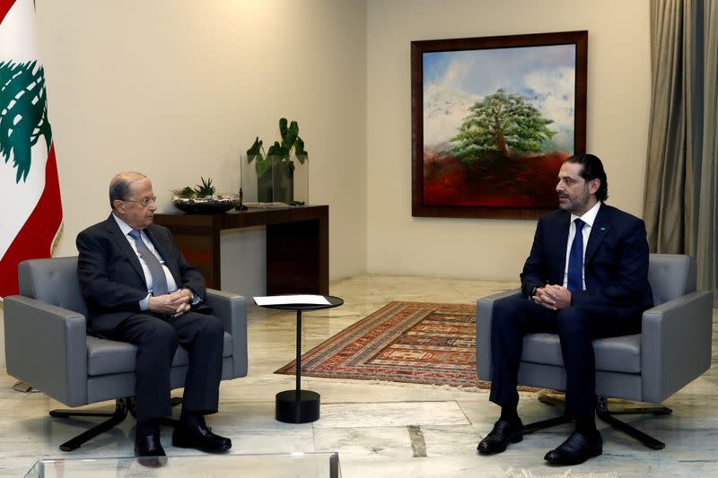 FILE PHOTO: Lebanese Prime Minister-designate Saad al-Hariri meets with Lebanese President Michel Aoun at the presidential palace in Baabda