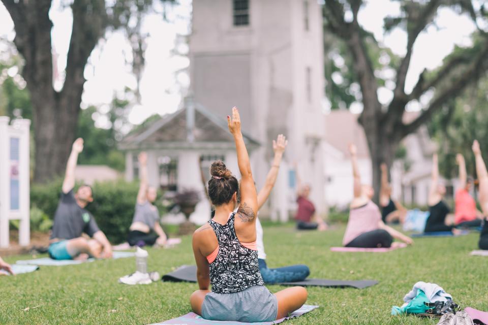 Premier Fitness leads a Training Tuesdays yoga class at Goodwood Museum.