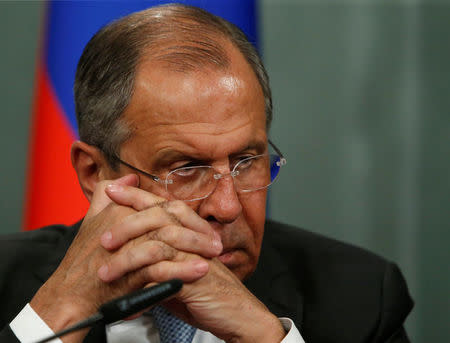 Russian Foreign Minister Sergei Lavrov attends a joint news conference with U.S. Secretary of State John Kerry following their meeting in Moscow, Russia, July 15, 2016. REUTERS/Sergei Karpukhin