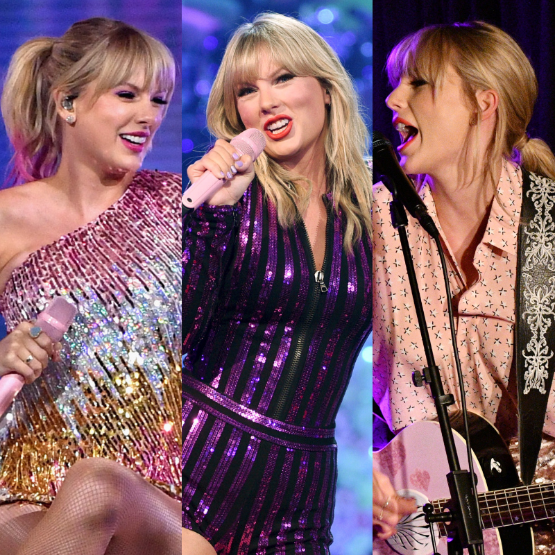 Taylor Swift during various live appearances in her 'Lover' promotional cycle.