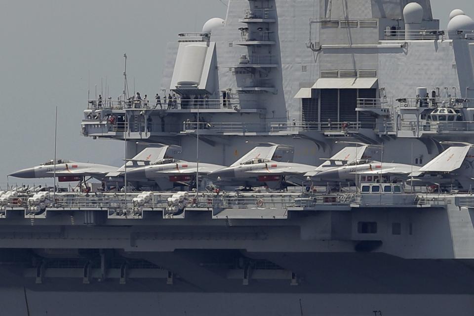 Shenyang J-15 'Flying Shark' fighter jets aboard China's first aircraft carrier, the Liaoning