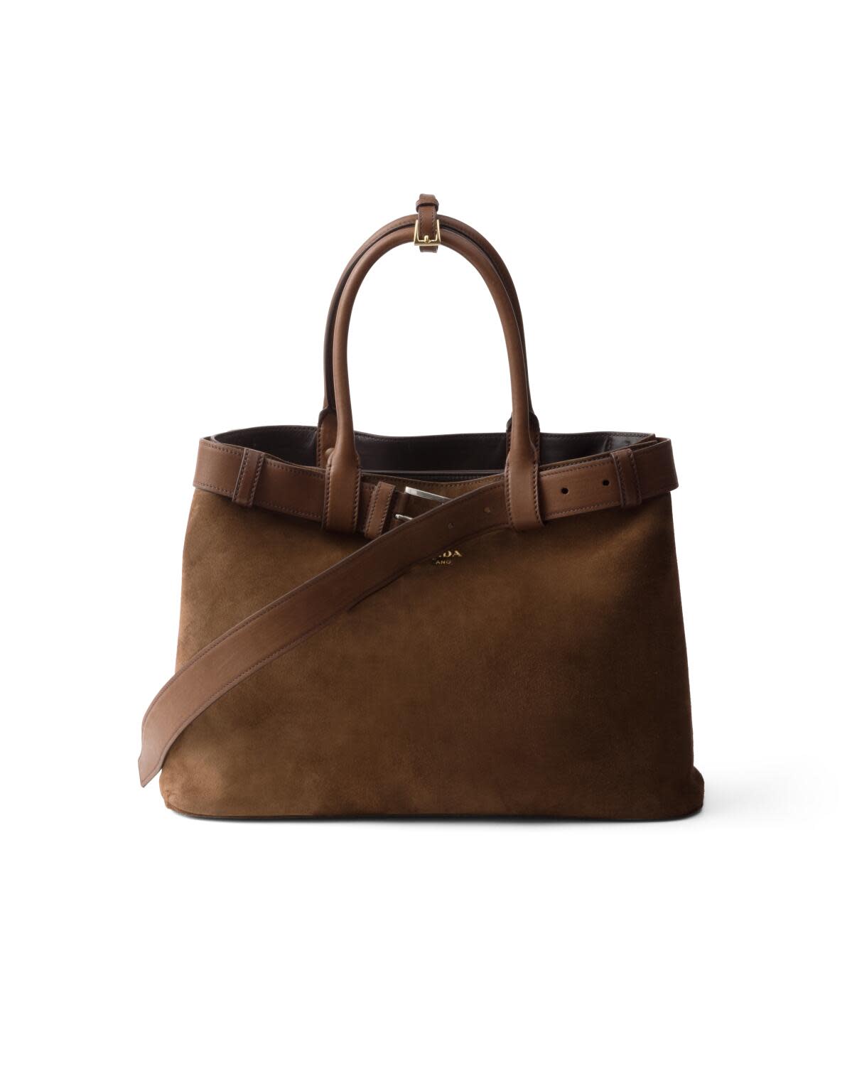 Prada Buckle Bag Brown Suede