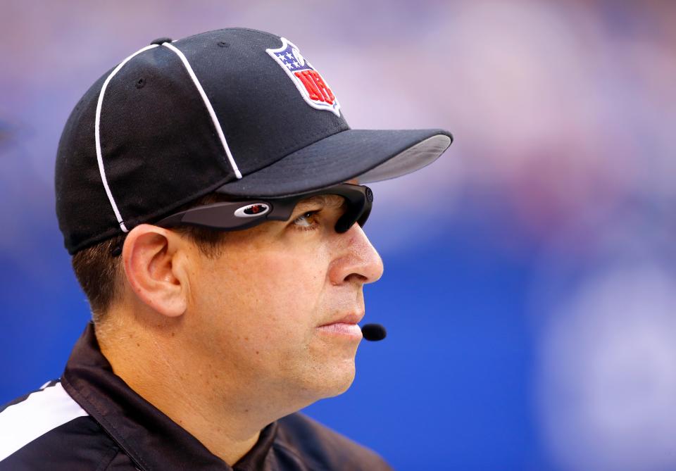 NFL umpire Bryan Neale wears video glasses during an NFL preseason football game between the Indianapolis Colts and the Chicago Bears in Indianapolis, Saturday, Aug. 22, 2015. (Jeff Haynes/AP Images for Panini)