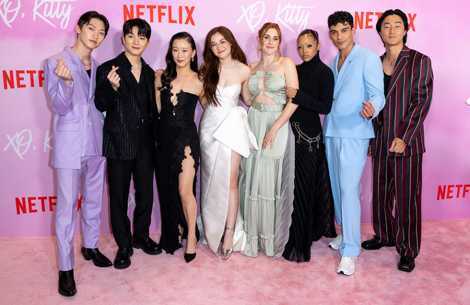 (L-R) Sang Heon Lee, Minyeong Choi, Gia Kim, Anna Cathcart, Jocelyn Shelfo, Regan Aliyah, Anthony Keyvan and Peter Thurnwald attend the Los Angeles Special Screening of Netflix's "XO, Kitty" at the Tudum Theater on May 11, 2023 in Hollywood, California.