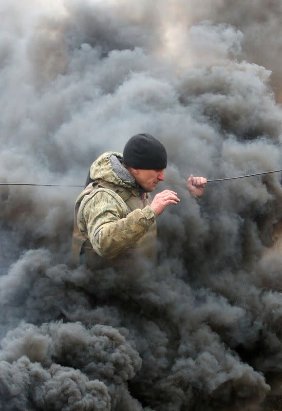 Reservists take part in military exercises outside Kharkiv