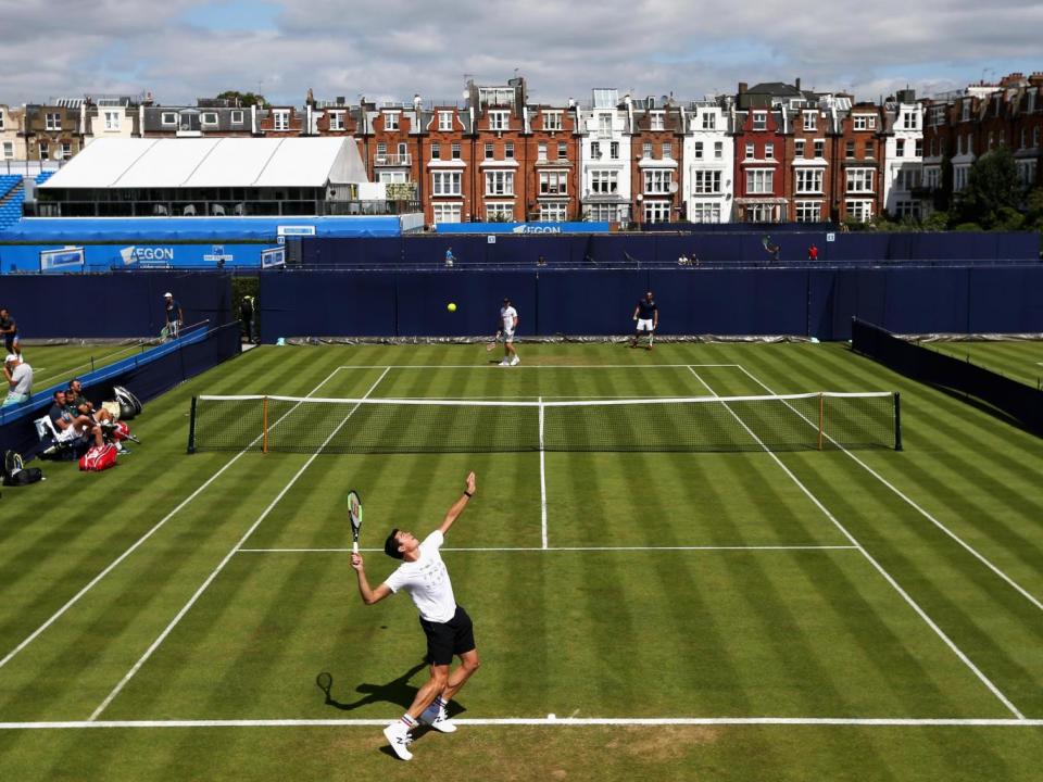 Raonic on one of the practice courts at Queen's (Getty)
