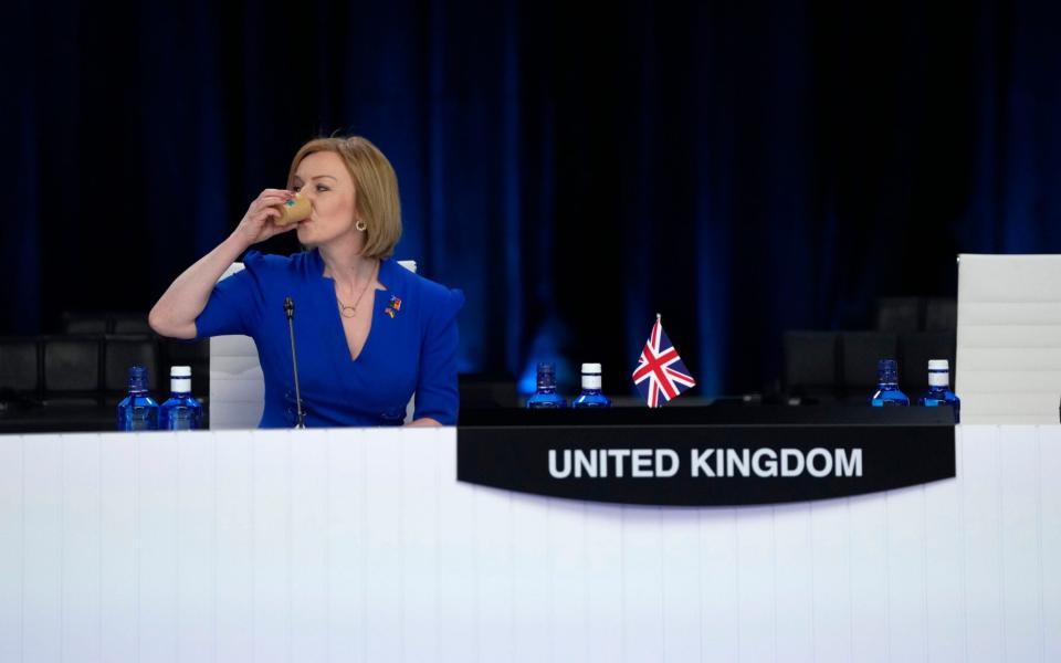 Liz Truss, the Foreign Secretary, is pictured as she attended a Nato summit in Madrid yesterday - Manu Fernandez/AP