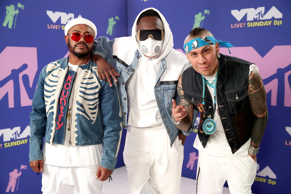 NEW YORK, NEW YORK - AUGUST 30: (L-R) apl.de.ap, will.i.am, and Taboo attend the 2020 MTV Video Music Awards, broadcast on Sunday, August 30, 2020 in New York City. (Photo by Rich Fury/MTV VMAs 2020/Getty Images for MTV)