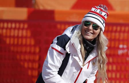 Alpine Skiing - Pyeongchang 2018 Winter Olympics - Women's Downhill Training - Jeongseon Alpine Centre - Pyeongchang, South Korea - February 20, 2018 - Lindsey Vonn of the U.S. reacts. REUTERS/Mike Segar