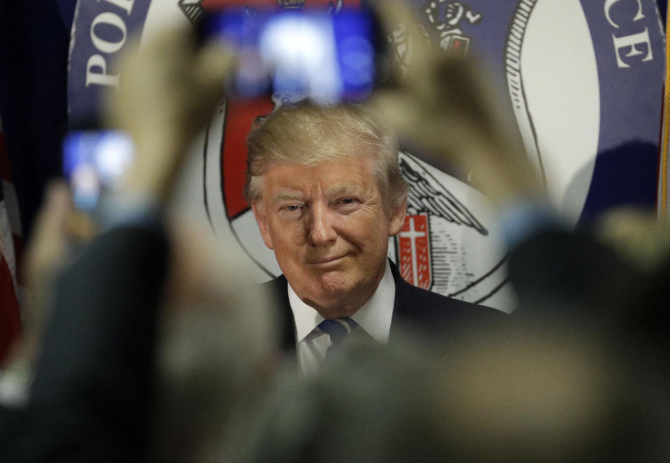 <p>Republican presidential candidate Donald Trump meets with people after speaking at the Polish National Alliance, Sept. 28, 2016, in Chicago. (Photo: John Locher/AP) </p>