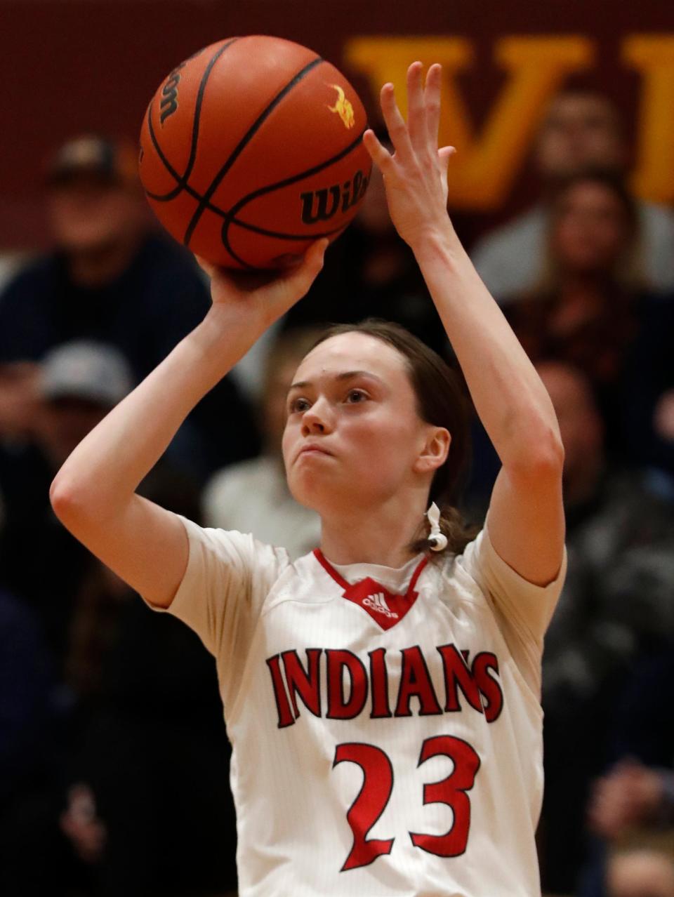 Twin Lakes guard Addi Ward (23) goes up for a shot during the IU Health Hoops Classic girls basketball championship game against the Harrison Raiders, Saturday, Nov. 19, 2022, at McCutcheon High School in Lafayette, Ind. Twin Lakes won 55-33.