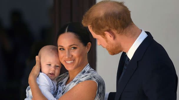 PHOTO: Meghan, Duchess of Sussex, holds  their son Archie with Britain's Prince Harry, Duke of Sussex during a visit at the Desmond & Leah Tutu Legacy Foundation in Cape Town, South Africa,  Sept. 25, 2019. (Toby Melville/EPA via Shutterstock)