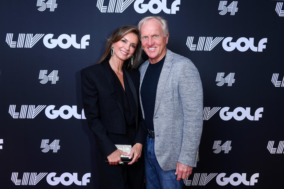 Greg Norman and wife Kirsten Kutner, pictured here at the LIV Golf Invitational event in London.