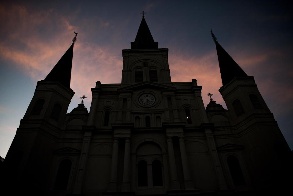 The St. Louis Cathedral in New Orleans reflects the city's French and Catholic heritage.