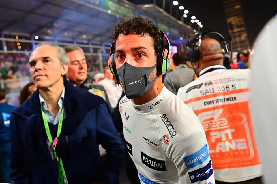 Seen here, McLaren's Australian driver Daniel Ricciardo is pictured on the grid ahead of the 2022 Saudi Arabia GP.