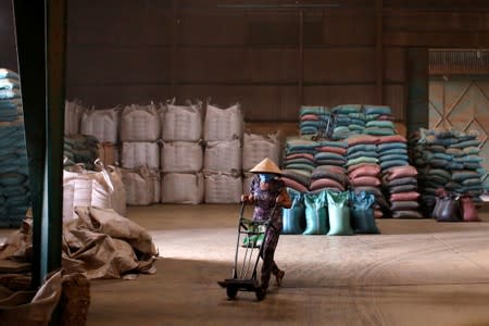 A worker is seen at a coffee warehouse of the coffee company Simexco Dak Lak Limited in the town of Di An