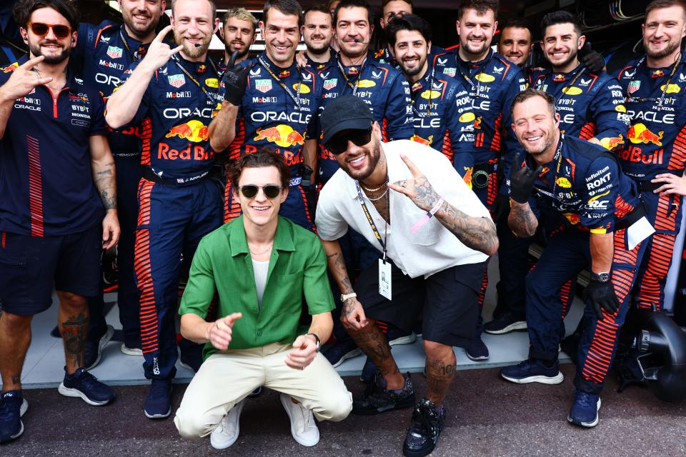 Tom Holland and Orlando Bloom attend the 2023 Monaco Grand Prix.