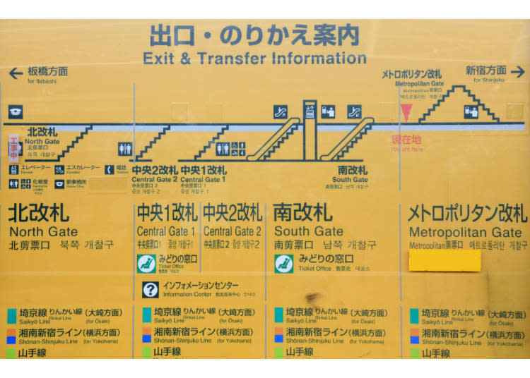 ↑JR月台上的出口・轉車導覽圖