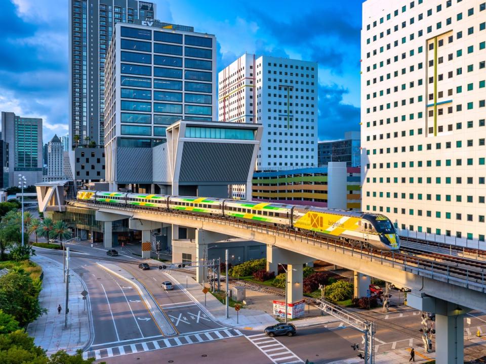 The Brightline offers high-rise city views as it goes through Miami (Brightline)