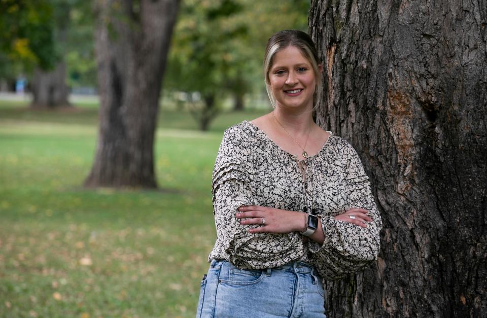 Paige Farmer, owner of Dear Sadie, stands in Yochtangee Park on September 8, 2023, in Chillicothe, Ohio.