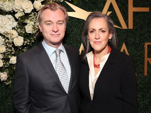 <p>Jesse Grant/Getty</p> Christopher Nolan and Emma Thomas attend the AFI Awards on January 12, 2024.