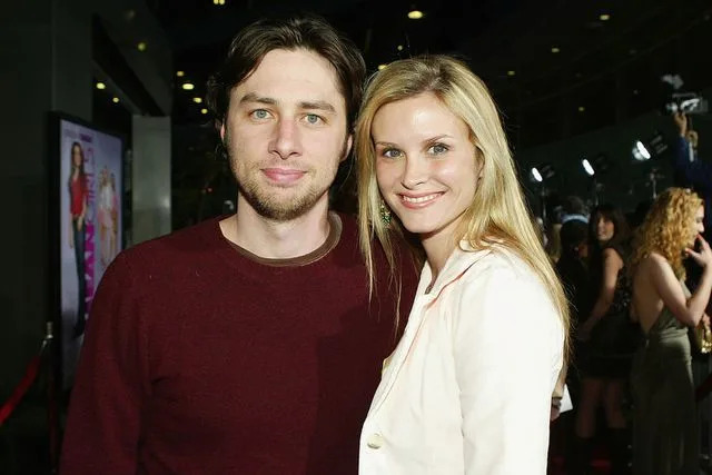 <p>Kevin Winter/Getty </p> Zach Braff and Bonnie Somerville in 2004