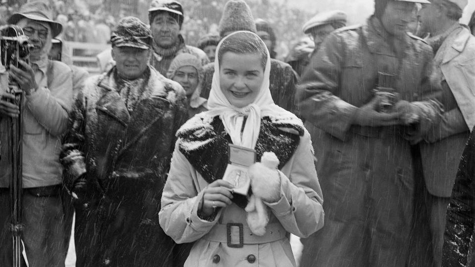 Barbara Ann Scott wins gold at the 1948 Winter Olympics in Switzerland