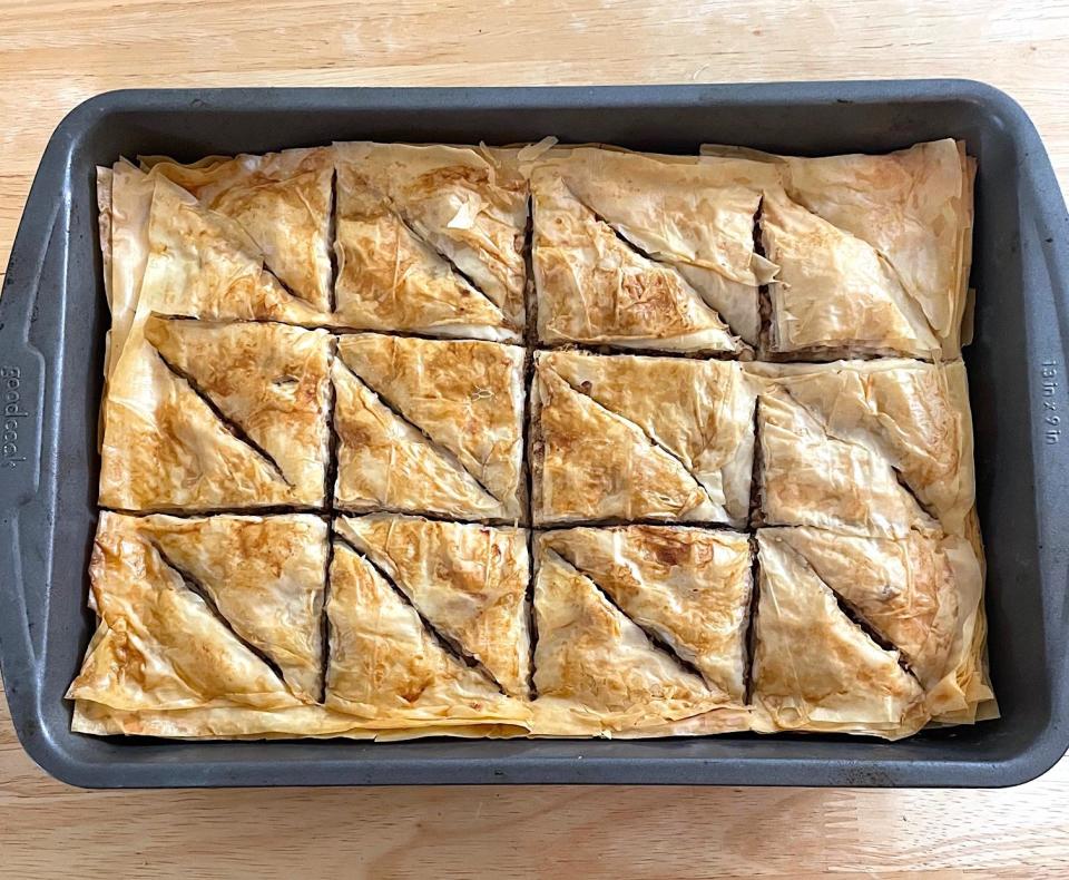 Anneta's dad's baklava out of the oven