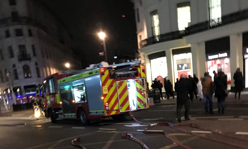 A fire engine attends the scene of the gas leak near Charing Cross.