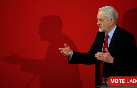 The leader of Britain's opposition Labour Party, Jeremy Corbyn, gestures as he delivers a speech at the official launch of Labour's local election campaign in Manchester, Britain, March 22, 2018. REUTERS/Phil Noble