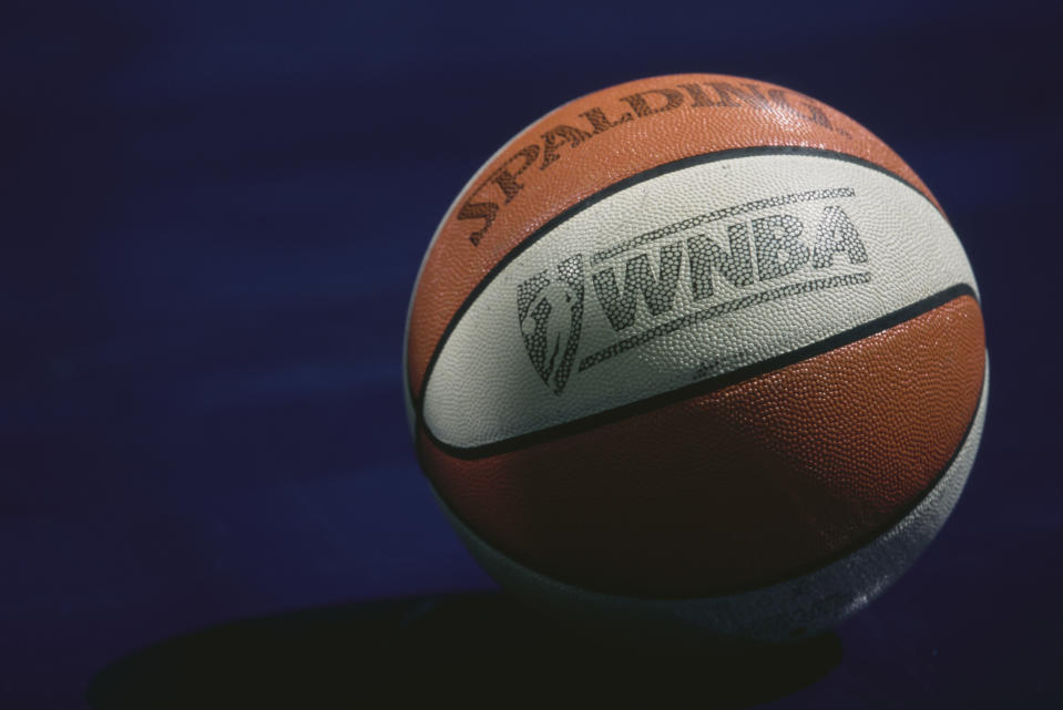 The official Spalding basketball used for the WNBA Western Conference basketball game between the Los Angeles Sparks and the Charlotte Sting on 21st July 1997 at the Charlotte Coliseum, Charlotte, North Carolina, United States.  (Photo by Craig Jones/Allsport/Getty Images)