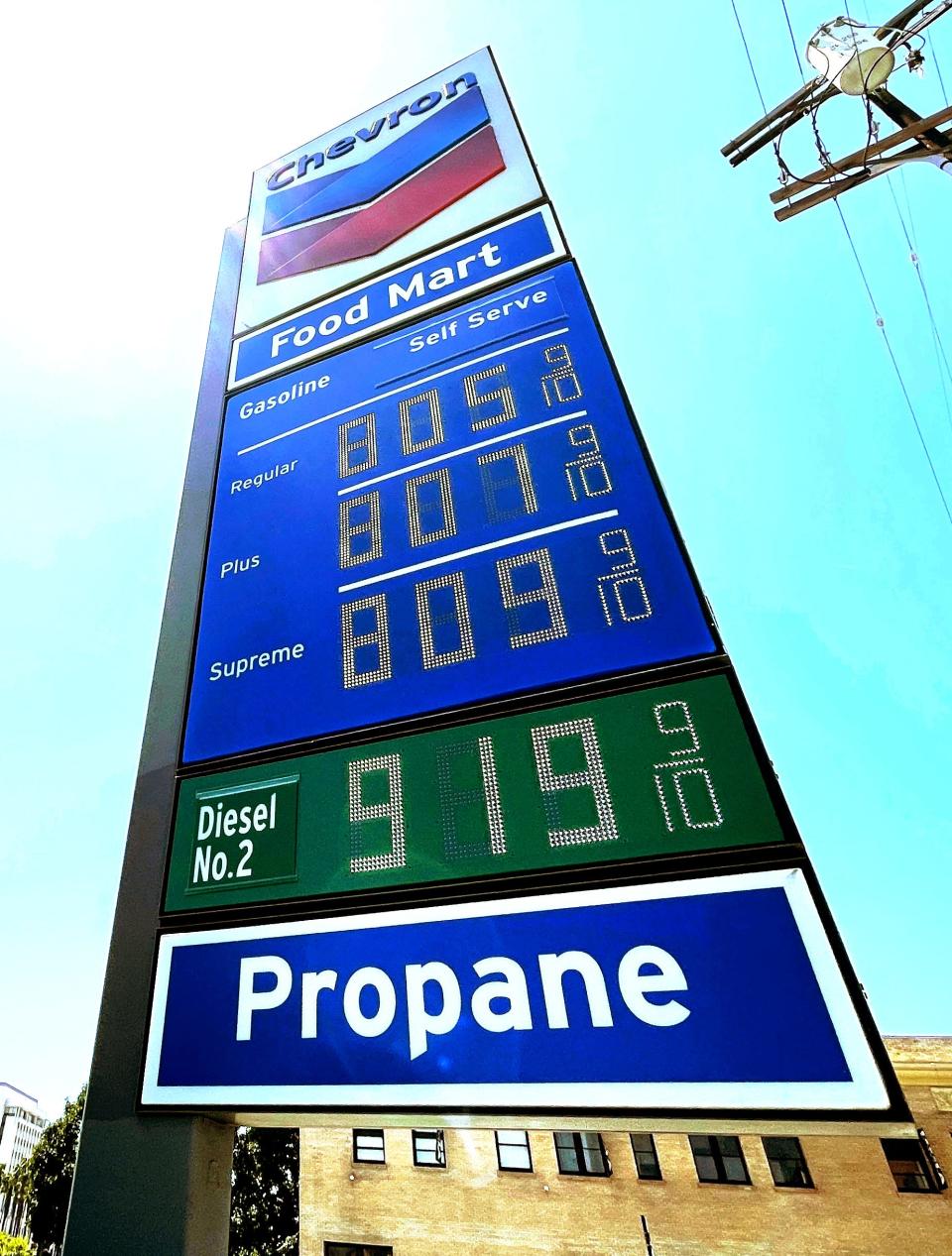 Gas prices over the $8.00 mark are advertised at a Chevron Station in Los Angeles, California, U.S., May 30, 2022.