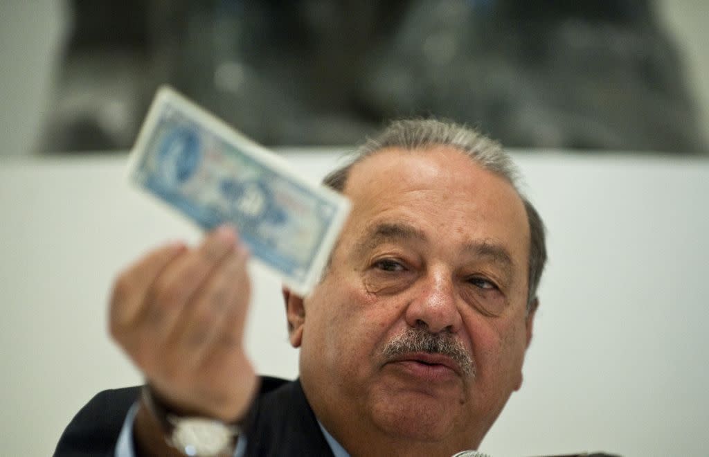 Mexican tycoon Carlos Slim speaks during a press conference at the Soumaya Museum in Mexico City,