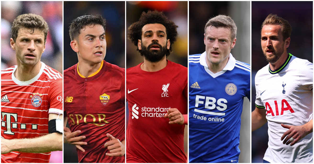 Football stars set to appear at the Singapore Festival of Football: (from left) Bayern Munich's Thomas Muller, Roma's Paulo Dybala, Liverpool's Mohamed Salah, Leicester's Jamie Vardy and Tottenham's Harry Kane. (PHOTOS: Getty Images)