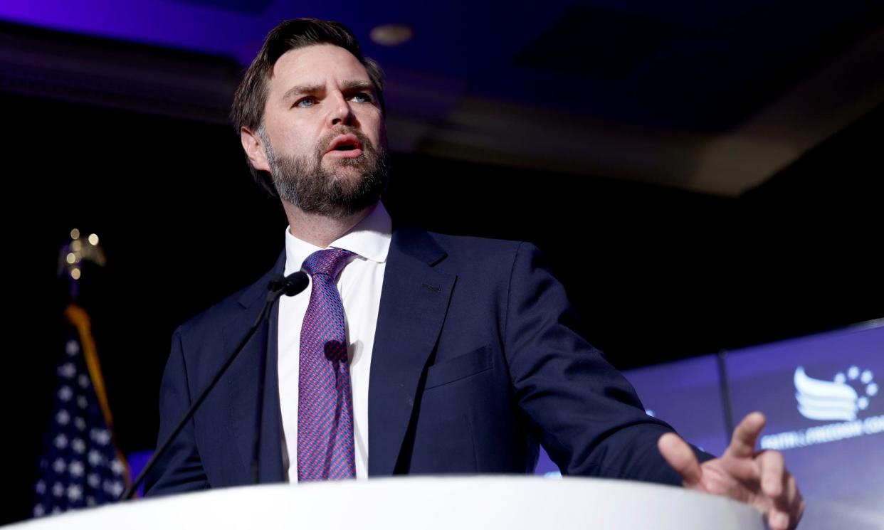 <span>JD Vance speaks at the Faith and Freedom Coalition’s breakfast in Milwaukee, Wisconsin, on 18 July 2024.</span><span>Photograph: Anna Moneymaker/Getty Images</span>