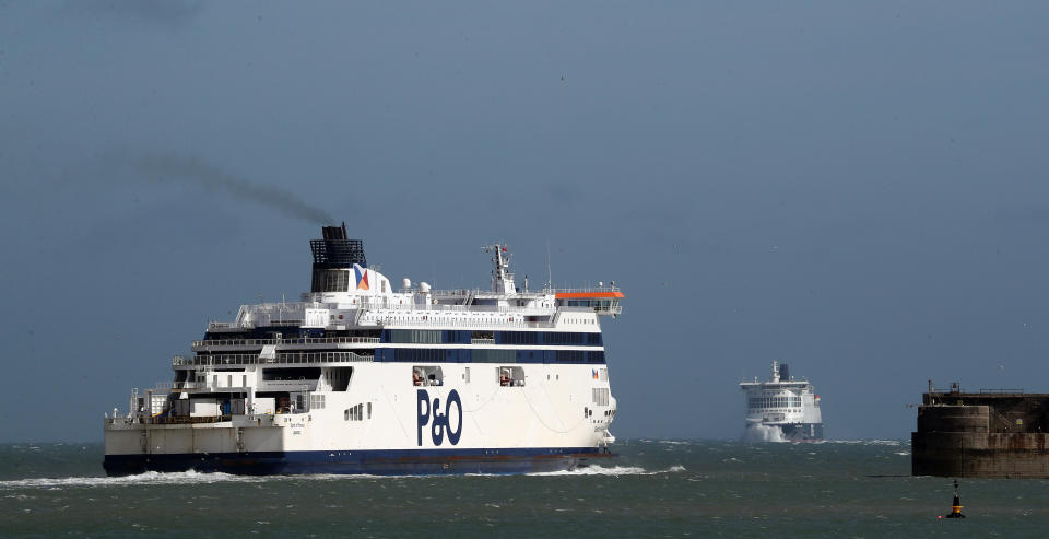 Ferries leave and arrive the Port of Dover in Kent, the day after Prime Minister Boris Johnson called on people to stay away from pubs, clubs and theatres, work from home if possible and avoid all non-essential contacts and travel in order to reduce the impact of the coronavirus pandemic.