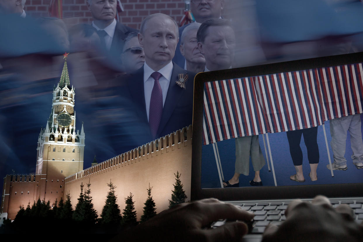 The Kremlin and Russian President Vladimir Putin: Did the Russians hack U.S. election databases? (Yahoo News photo illustration, photos: Maxim Shemetov/Reuters, Sergei Karpukhin/Reuters, AP, AP)