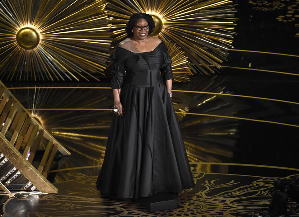 Whoopi Goldberg speaks at the Oscars on Sunday, Feb. 28, 2016, at the Dolby Theatre in Los Angeles. 