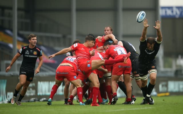 Leicester's Ben Youngs kicks the ball clear