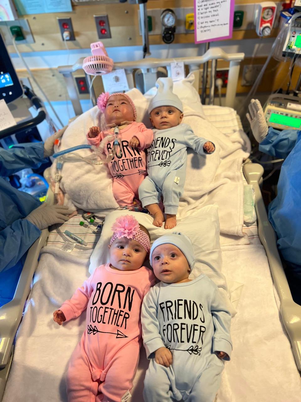 Ashley Ness and Val Bettencourt of Taunton welcomed their quadruplets Chesley, Chance, Cheston and Chatham into the world on July 28, 2022. Chesley, top left, who suffered from severe chronic lung disease along with other health issues, died on Feb. 22, 2023.