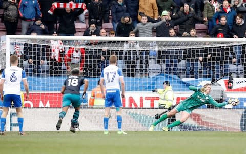 Christian Walton saves Manolo Gabbiadini's penalty - Credit: PA